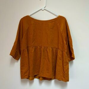 Anthropologie MAEVE XS Maria Babydoll Top Corduroy 3/4 Sleeve Button Back